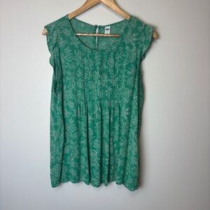 Old Navy Green Floral Blouse White Top